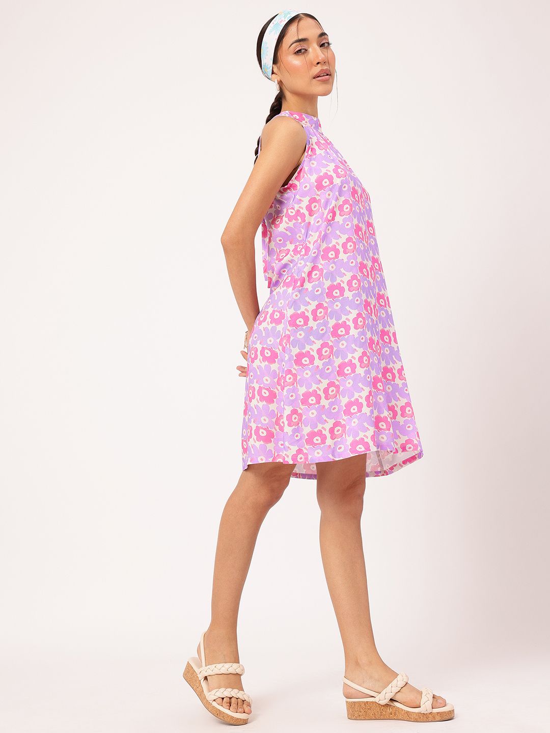 DressBerry Blooming Petal-Printed Cute Fusion Halter Neck Tie Up Dress
