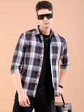 The Indian Garage Co Men Teal Blue & White Gingham Checked Pure Cotton Casual Shirt
