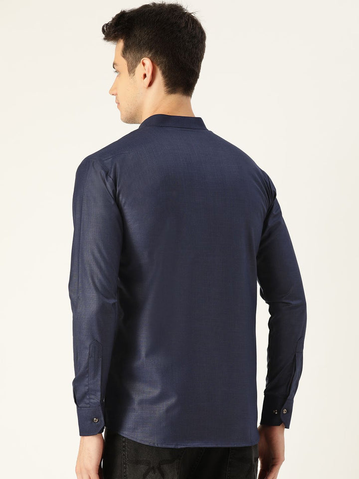 SOJANYA Lelaki Navy Blue Solid Straight Short Kurta