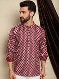 Anouk Maroon Etnik Motif Bercetak Cotton Linen Kurta Pendek