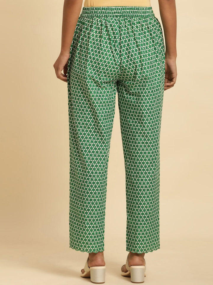 W Women Green Geometric Printed Pure Cotton Trouser
