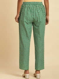 W Women Green Geometric Printed Pure Cotton Trouser