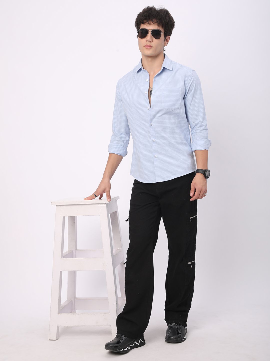 VASTRADO Men Classic Fit Spread Collar Micro Checked Cotton Casual Shirt