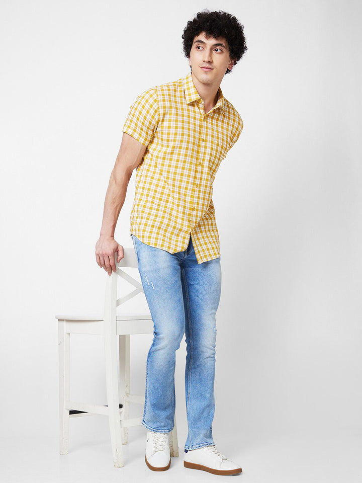SPYKAR Gingham Checked Cotton Opaque Casual Shirt
