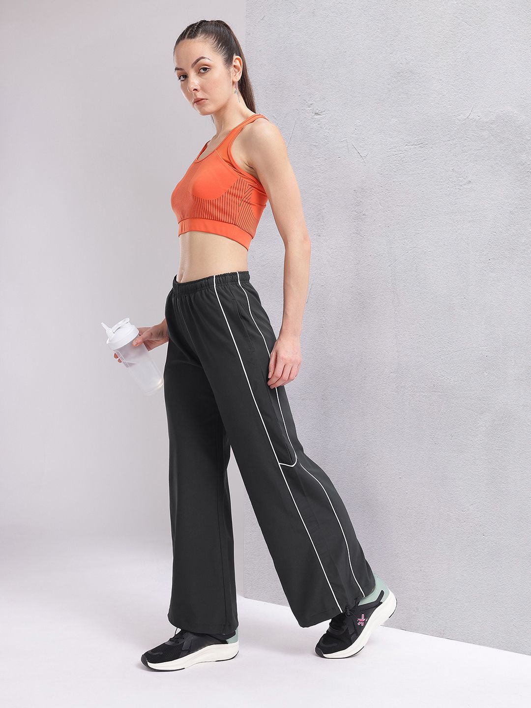 HRX by Hrithik Roshan Women Contrast Piping Rapid-Dry Flared Training Track Pants