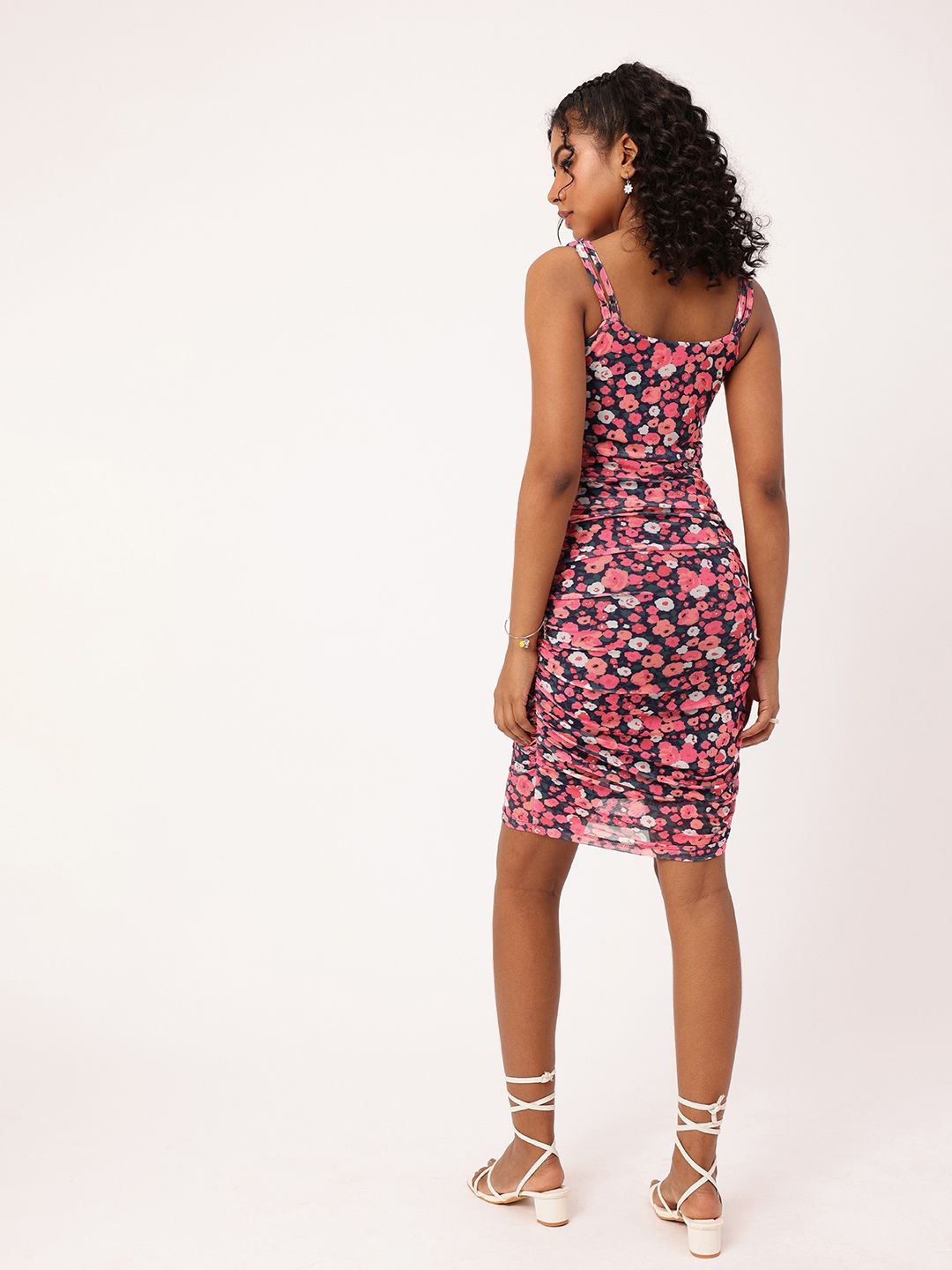 DressBerry Floral Frenzy Printed Ruched Soft Net Bodycon Dress