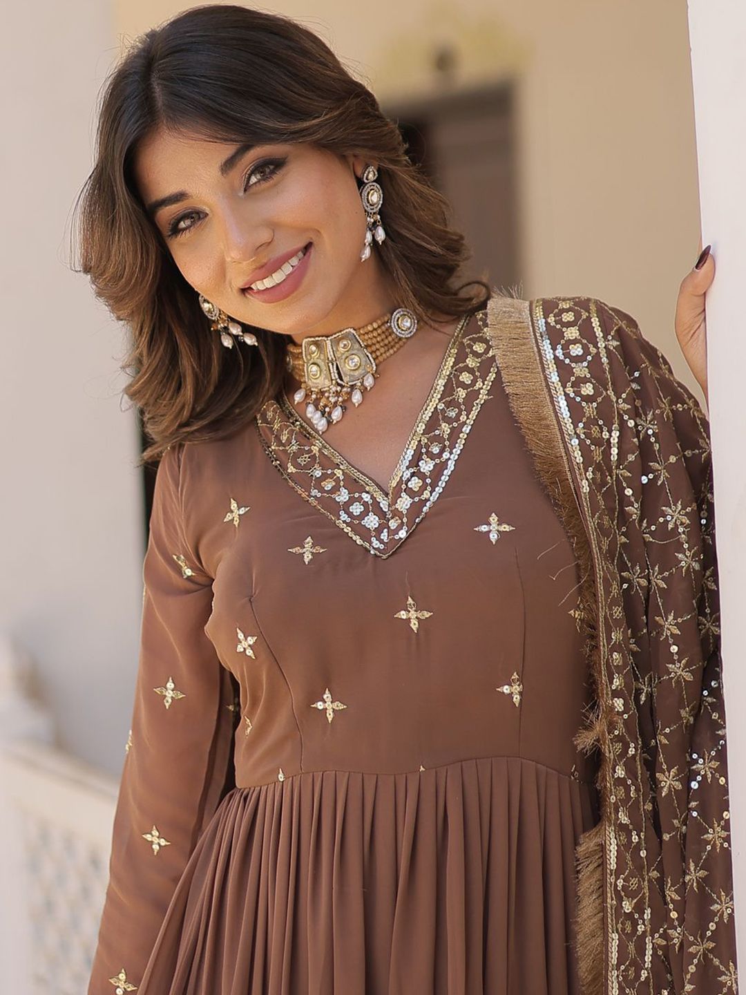 KALINI Ethnic Motifs Embroidered Kurta With Dupatta