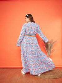 SASSAFRAS Curve Women Floral Printed Crepe Dress