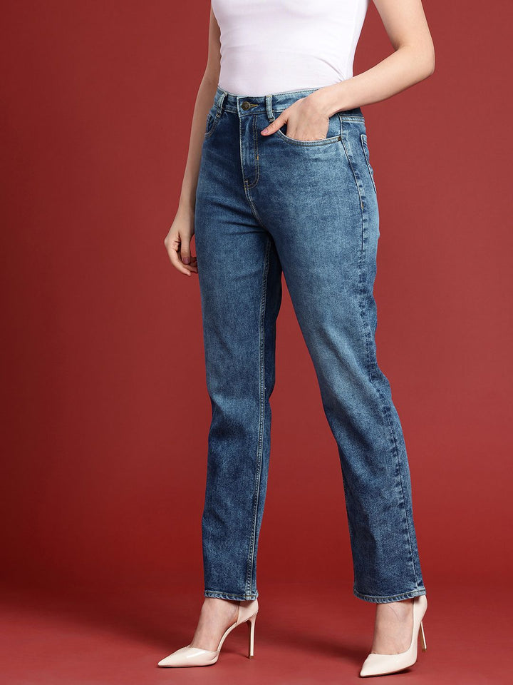 all about you Women Straight Fit High-Rise Heavy Fade Stretchable Jeans
