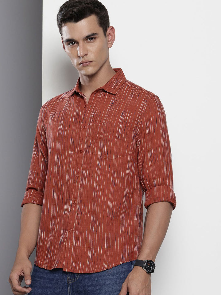 The Indian Garage Co Slim Fit Opaque Self Striped Casual Shirt
