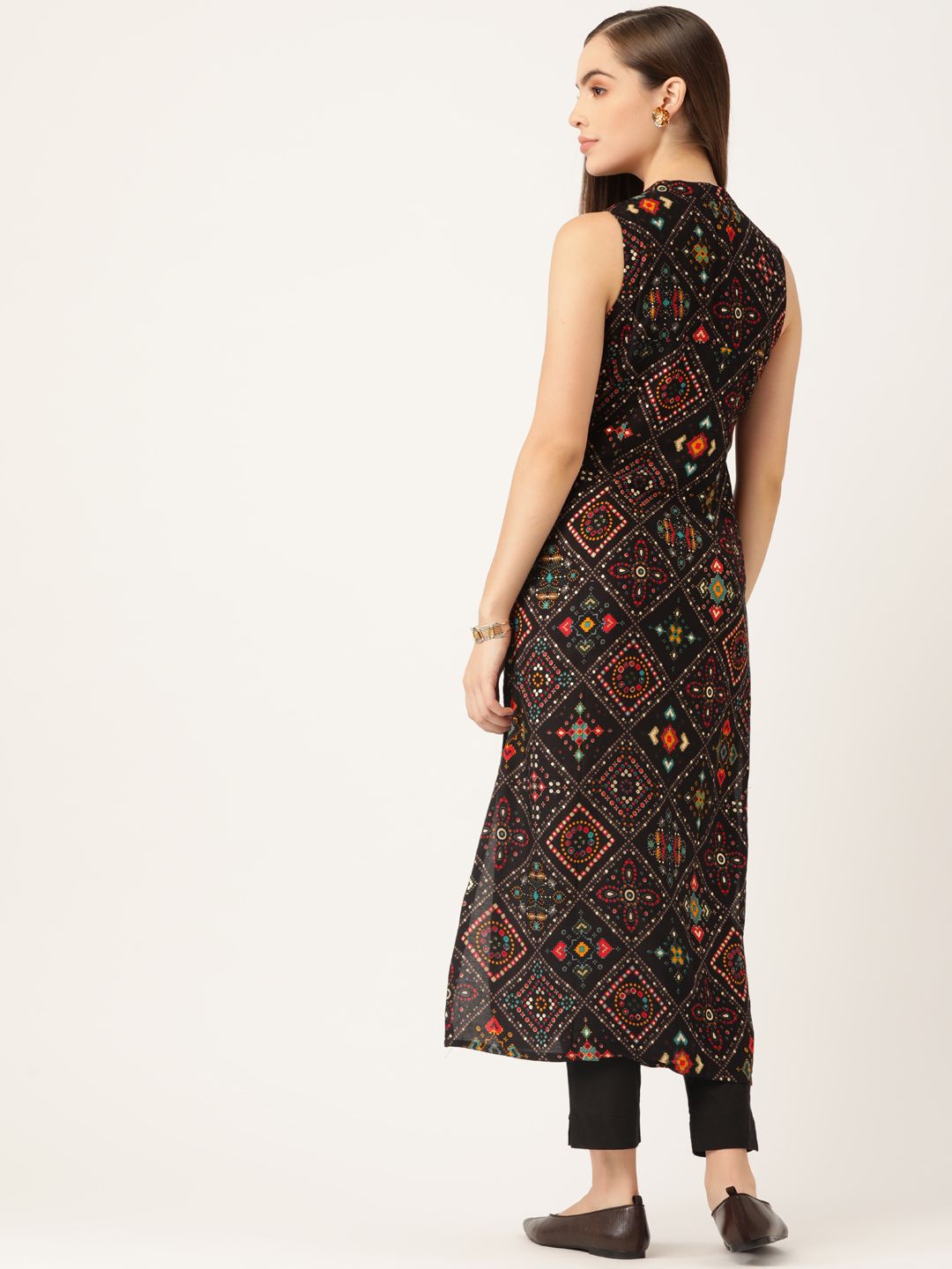 Anouk Women Black & Orange Bandhani Printed Kurta