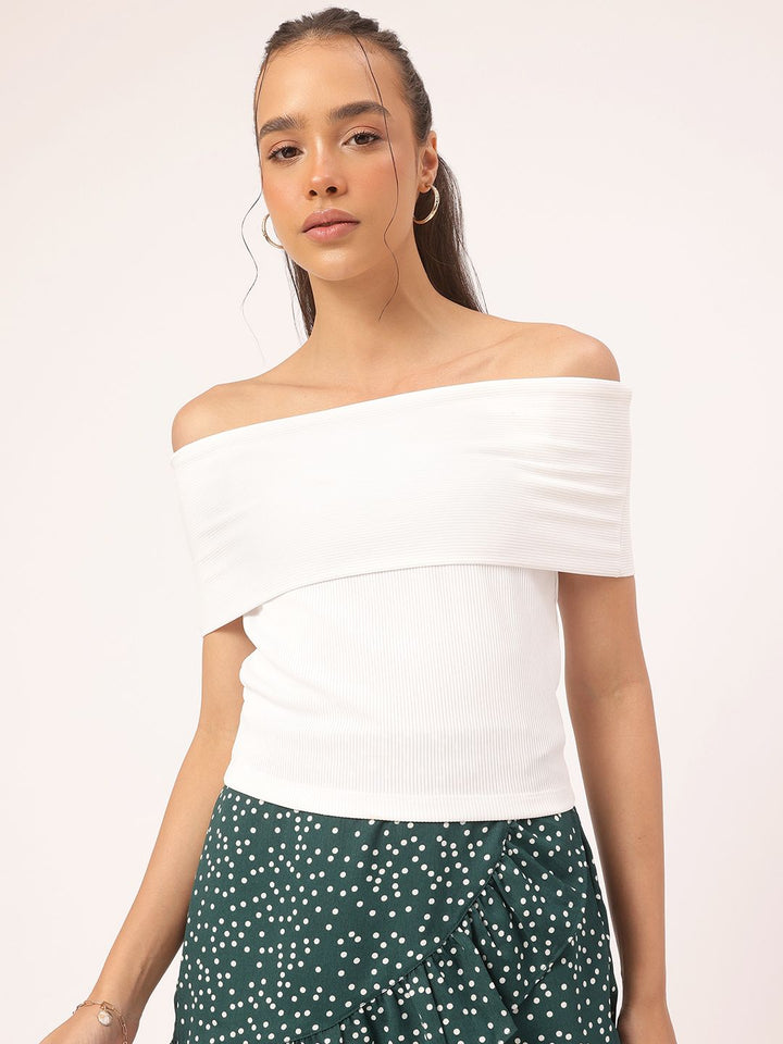 DressBerry Rib Knits Off-Shoulder Bardot Top