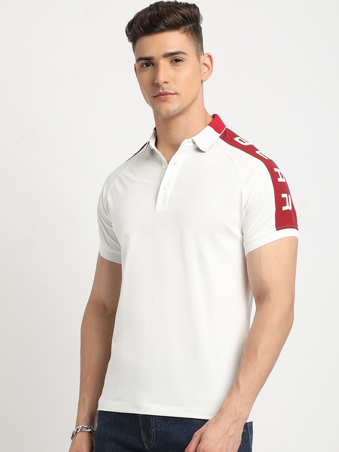 THE BEAR HOUSE Polo Collar Raglan Sleeves Slim Fit T-shirt