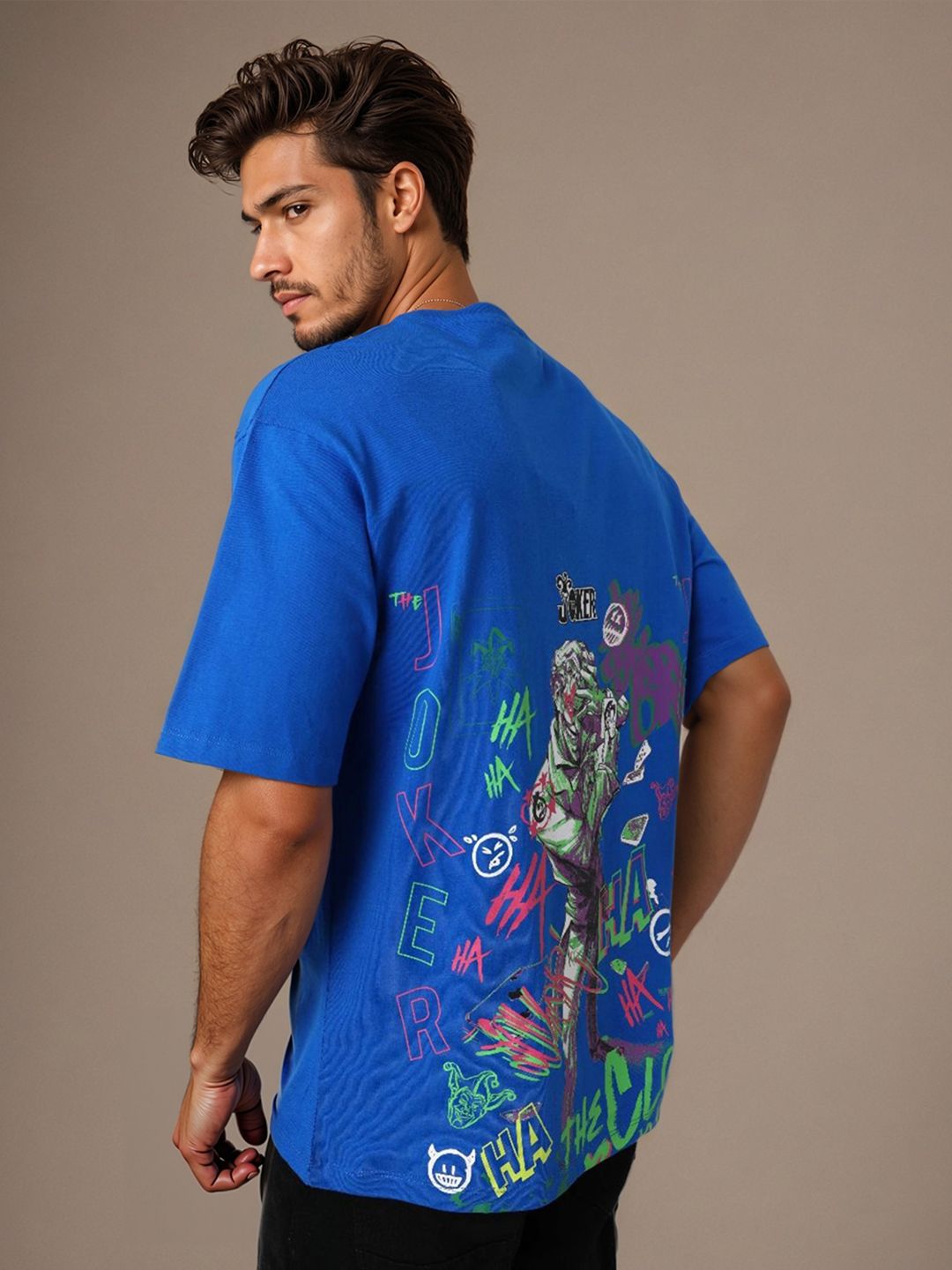 The Indian Garage Co Men Joker Graphic Printed Round Neck Cotton Relaxed Fit T-shirt