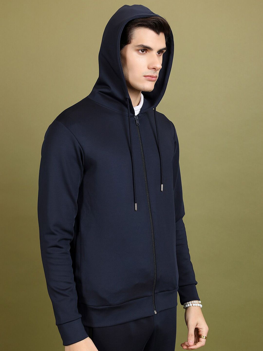 HIGHLANDER Hooded Neck Long Sleeve Zip Detail Front-Open Sweatshirt