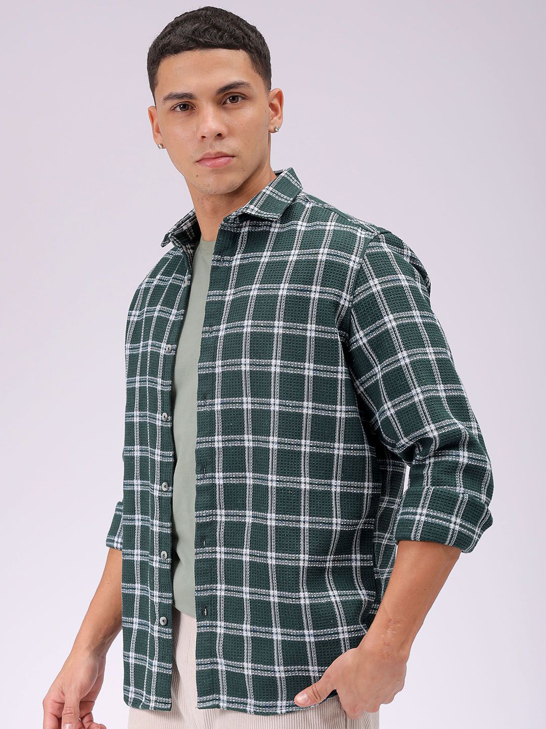 The Indian Garage Co Men Relaxed Fit Checked Textured Resortwear Shirt