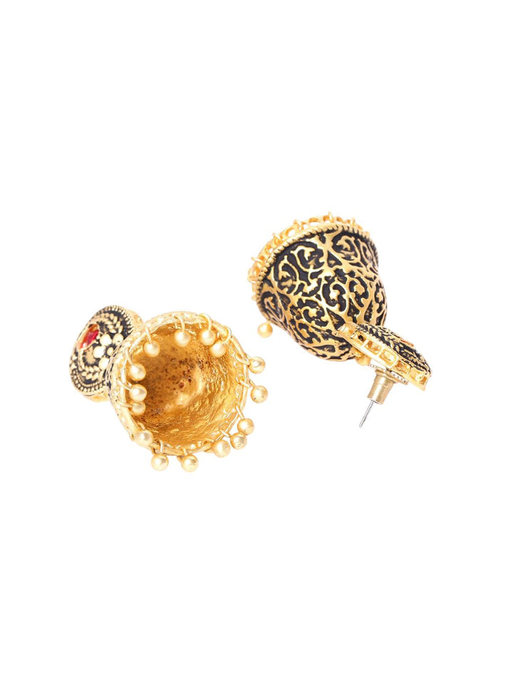 Anouk Gold-Plated Artificial Stones Studded & Beaded Dome Shaped Jumkas
