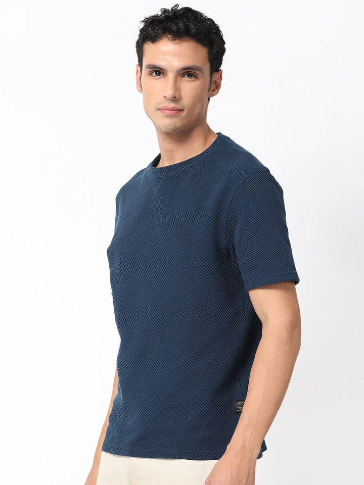 RARE RABBIT Men Cas Round Neck Cotton Slim Fit T-Shirt