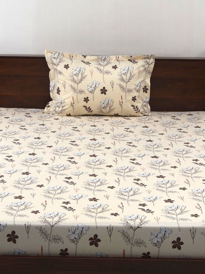 BOMBAY DYEING Brown Vintage Printed Pure Cotton 180 TC  Bedsheet Set 1.52 m X 2.28 m
