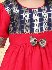 VASTRAMAY Infant Girls Self Design Bow Fit & Flare Ethnic Dress
