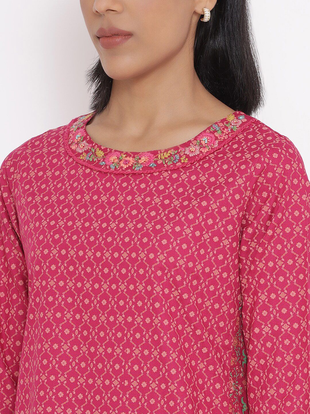 W Women Pink Ethnic Motifs Printed A-Line Kurta