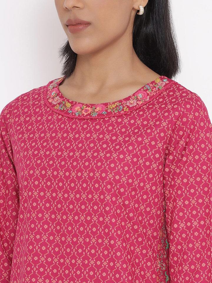 W Women Pink Ethnic Motifs Printed A-Line Kurta