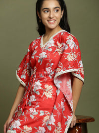 VASTRAMAY Girls Floral Printed Regular Mirror Work Kurta with Salwar