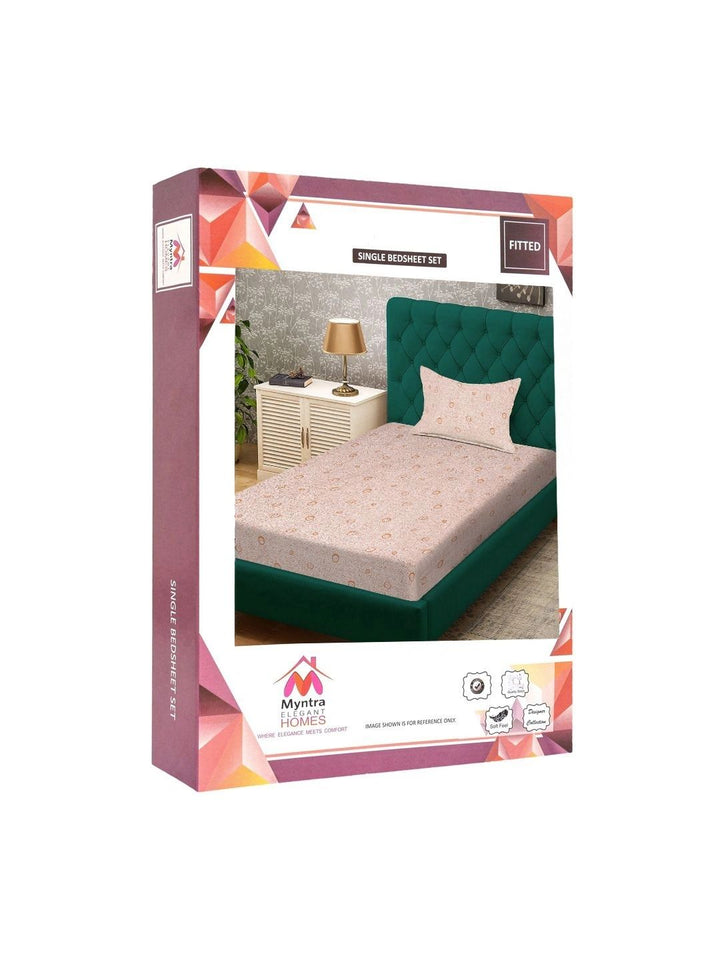 Myntra Elegant Homes Orange Geometric 300 TC Single Bedsheet with 1 Pillow Covers