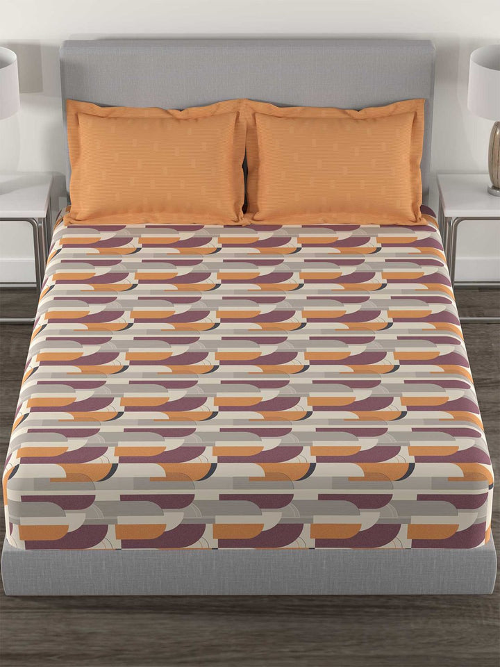 TRIDENT Charleen Orange Flat 144TC Queen Cotton Bedsheet Set