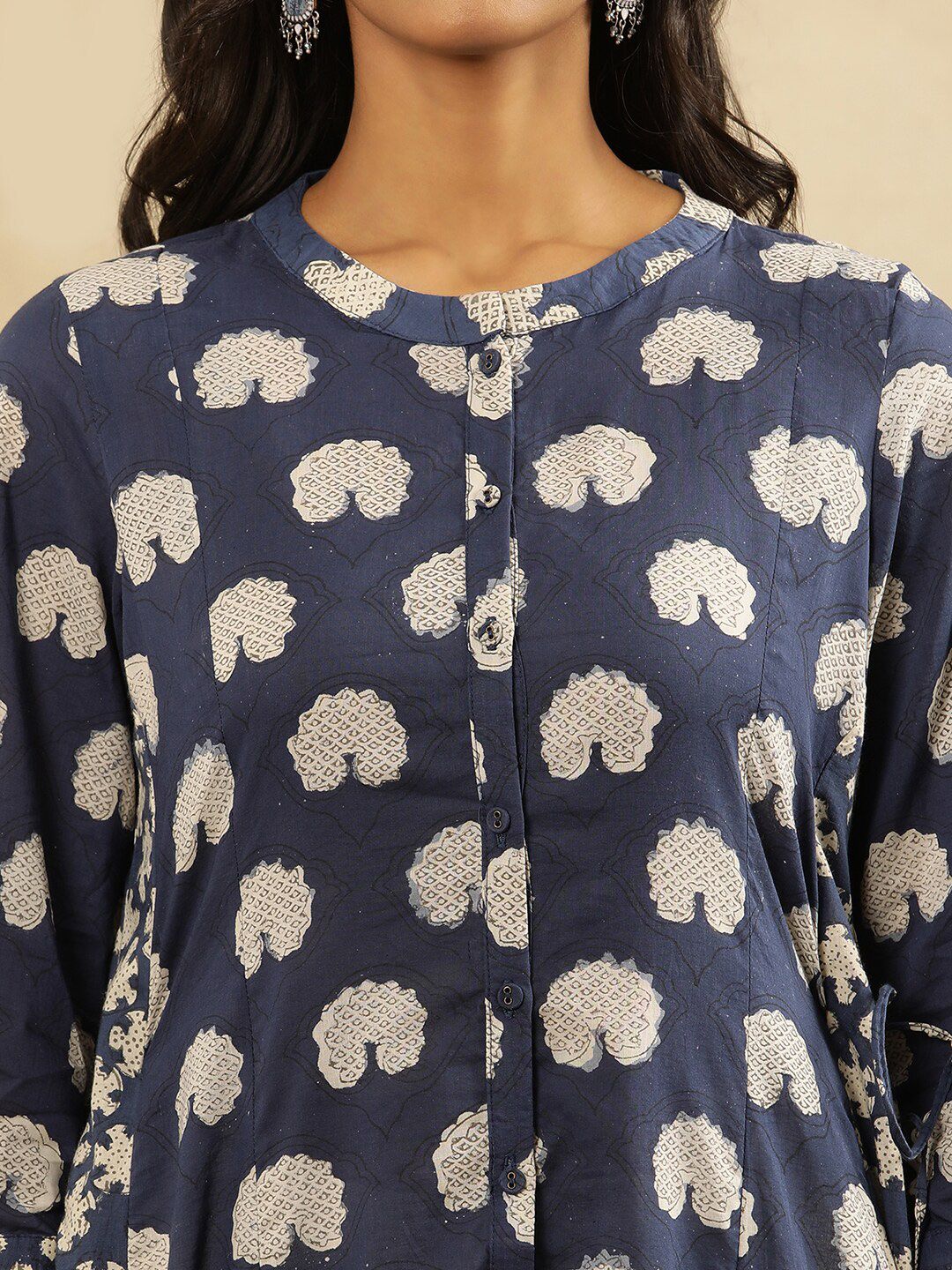W Ethnic Motifs Printed Pure Cotton Panelled A-Line Kurta
