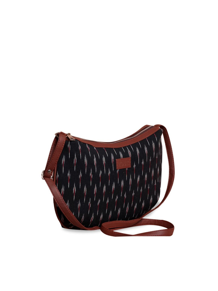 ZOUK Black & Grey Ikat Printed Half Moon Sling Bag