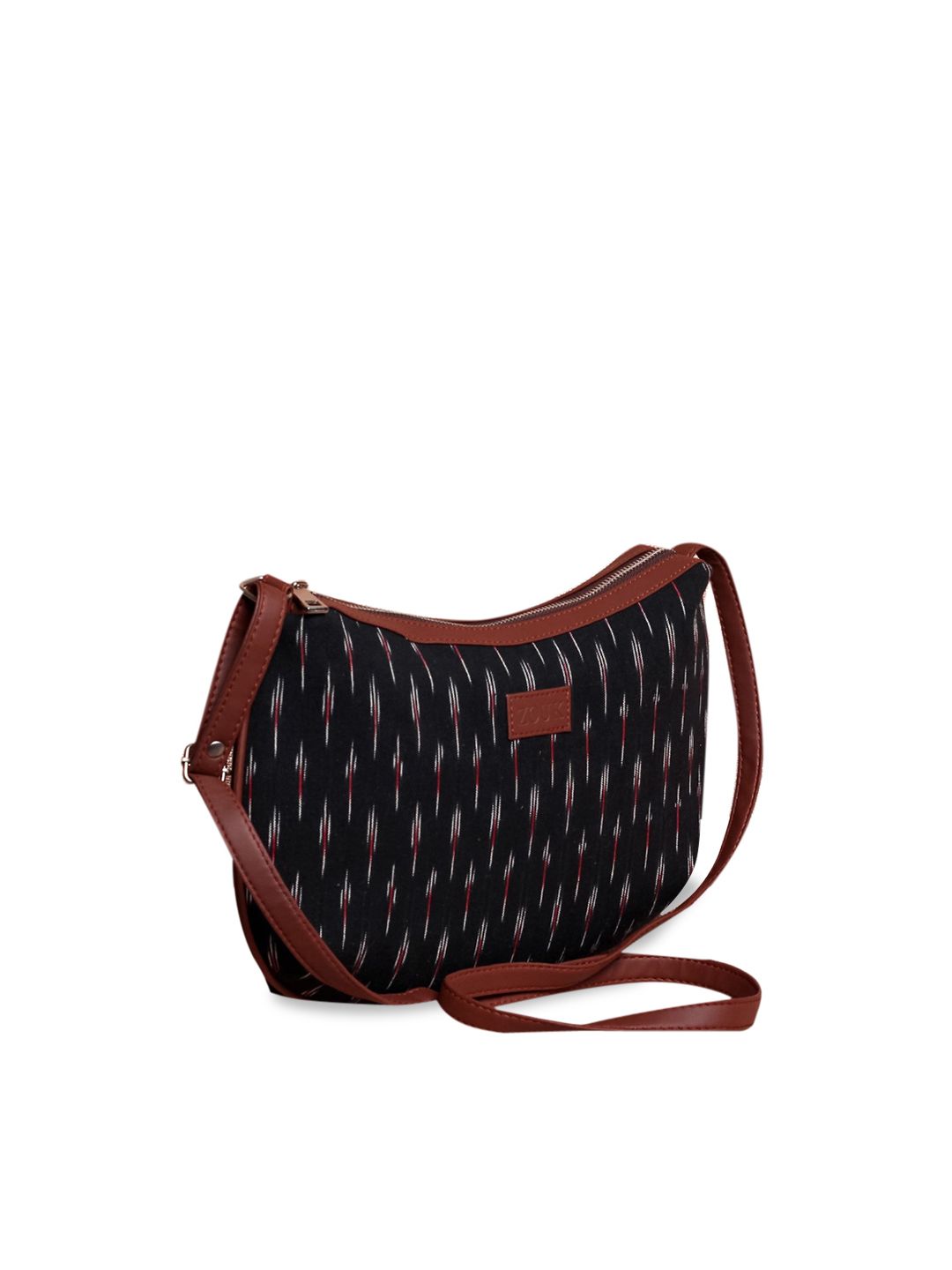 ZOUK Black & Grey Ikat Printed Half Moon Sling Bag