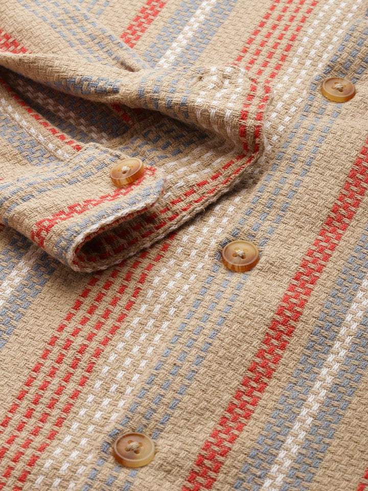 The Indian Garage Co Pure Cotton Striped Drop-Shoulder Sleeves Relaxed Casual Shirt