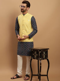 SOJANYA Geometric Embroidered Regular Kurta with Churidar & Embellished Nehru Jacket