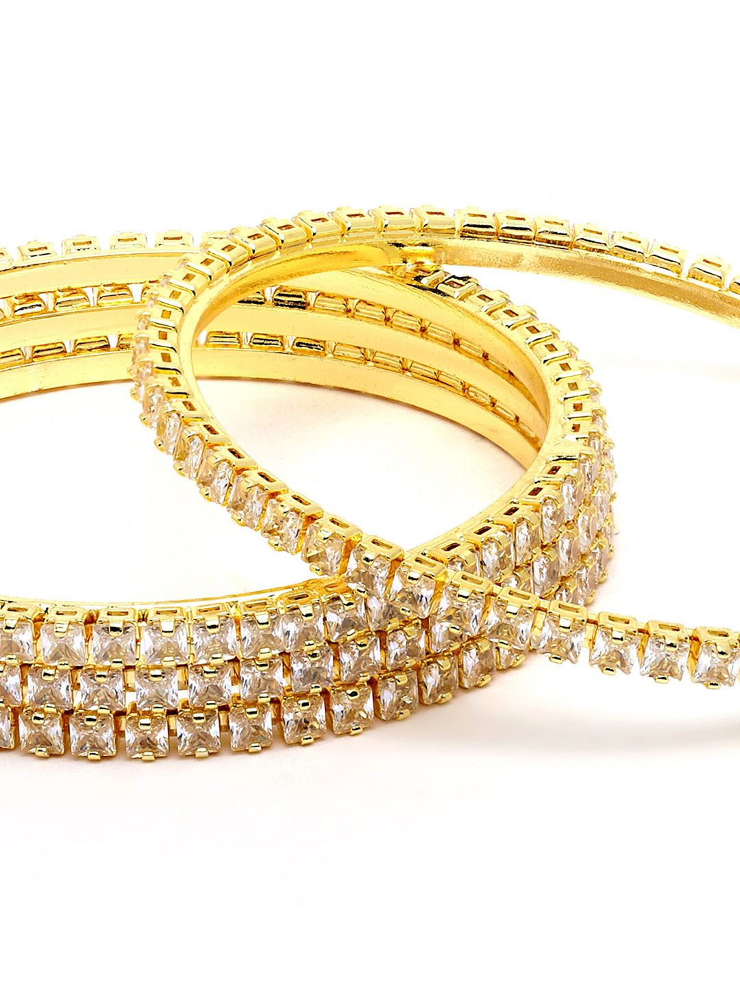 KARATCART Set Of 4 Gold-Plated White AD-Studded Bangles