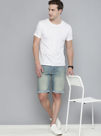 The Indian Garage Co Men Blue Washed Slim Fit Denim Shorts
