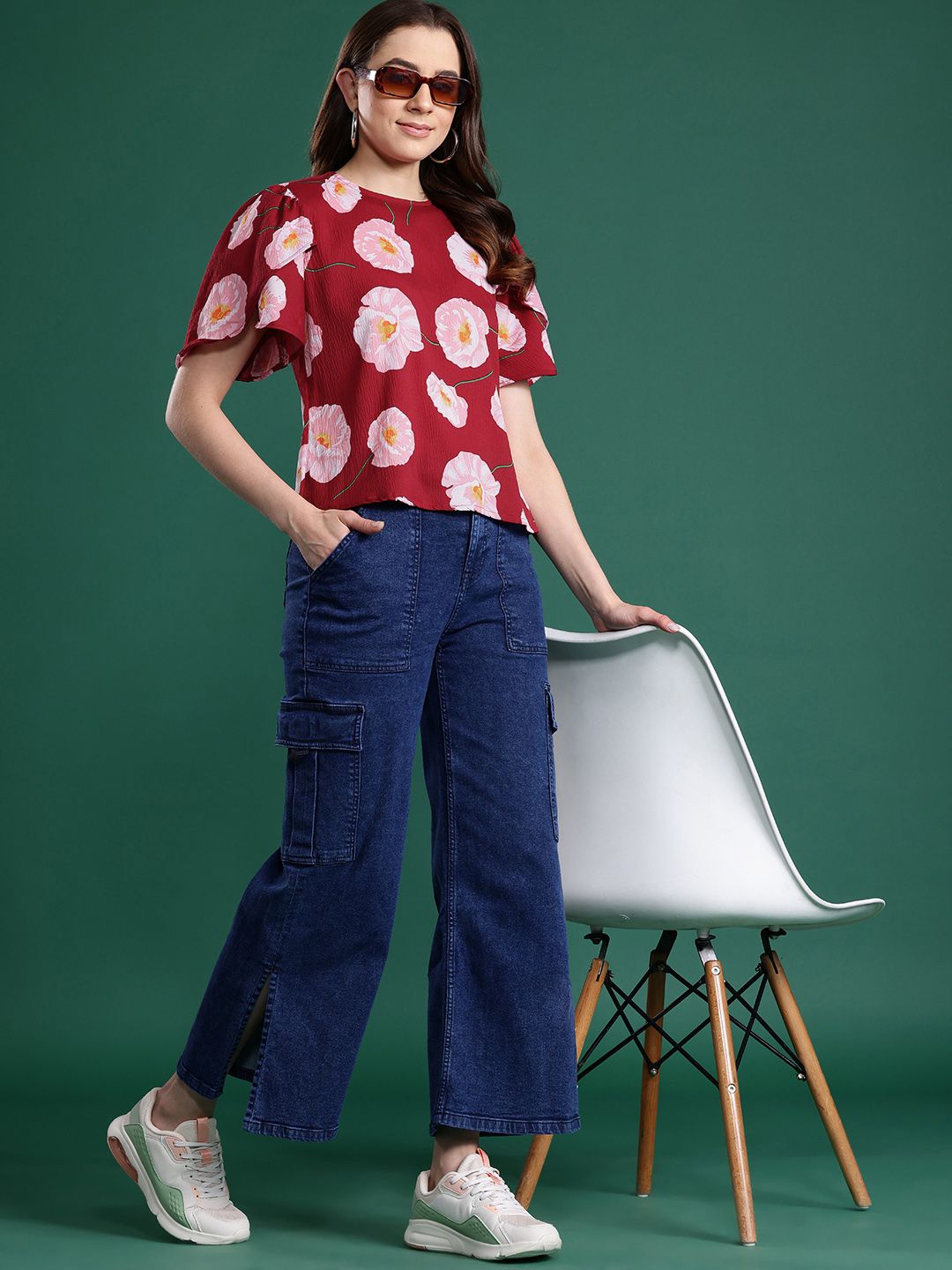 DressBerry Floral Print Flared Sleeve Top