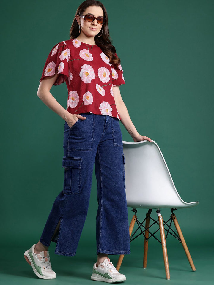 DressBerry Floral Print Flared Sleeve Top