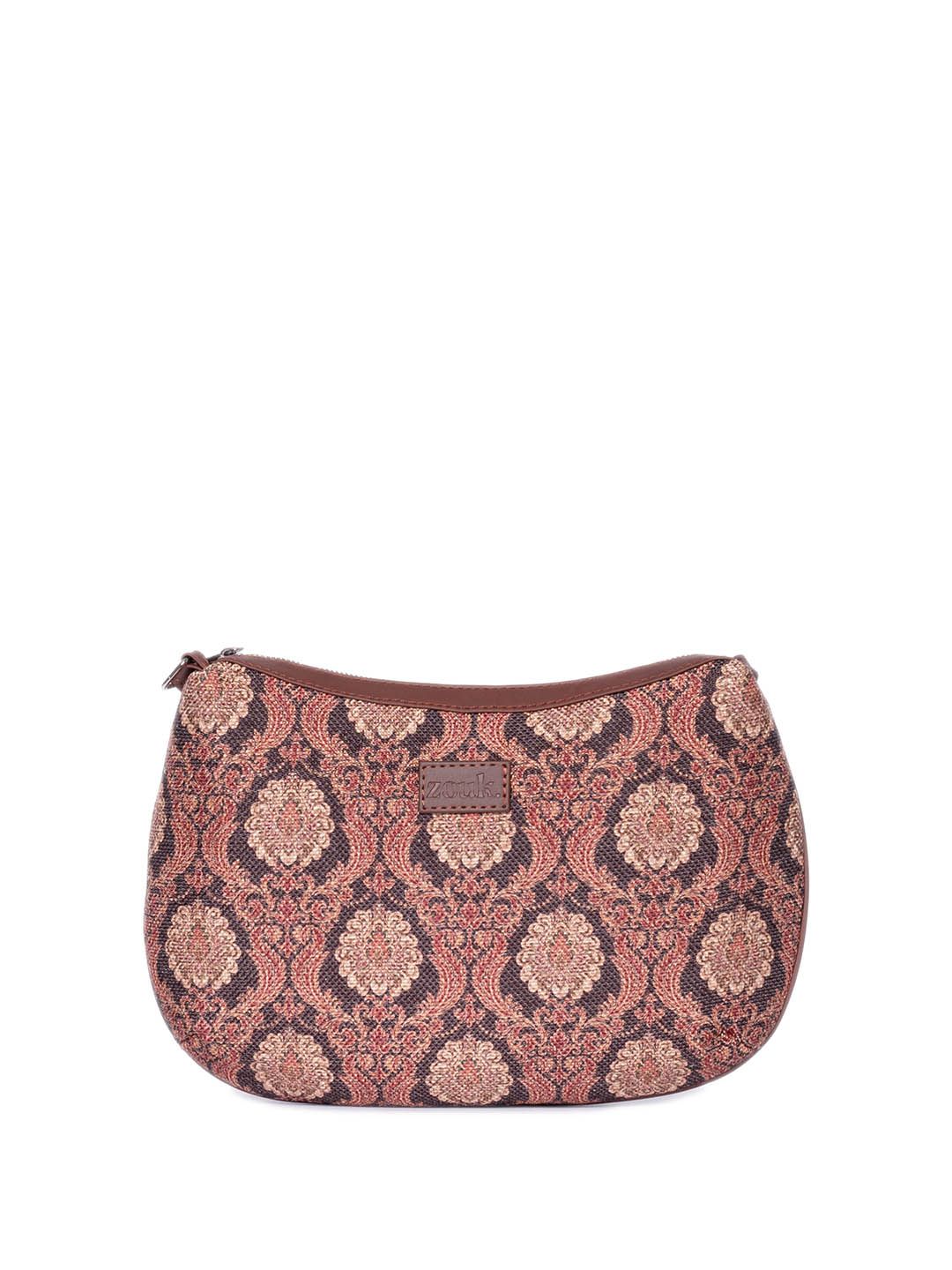 ZOUK Floral Printed Structured Jute Sling Bag