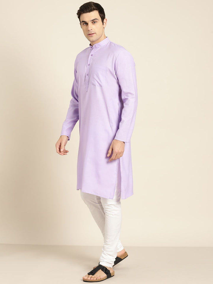 SOJANYA Men Lavender Solid Straight Kurta