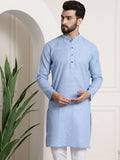 SOJANYA Men Blue Dobby Self-Checked Straight Kurta