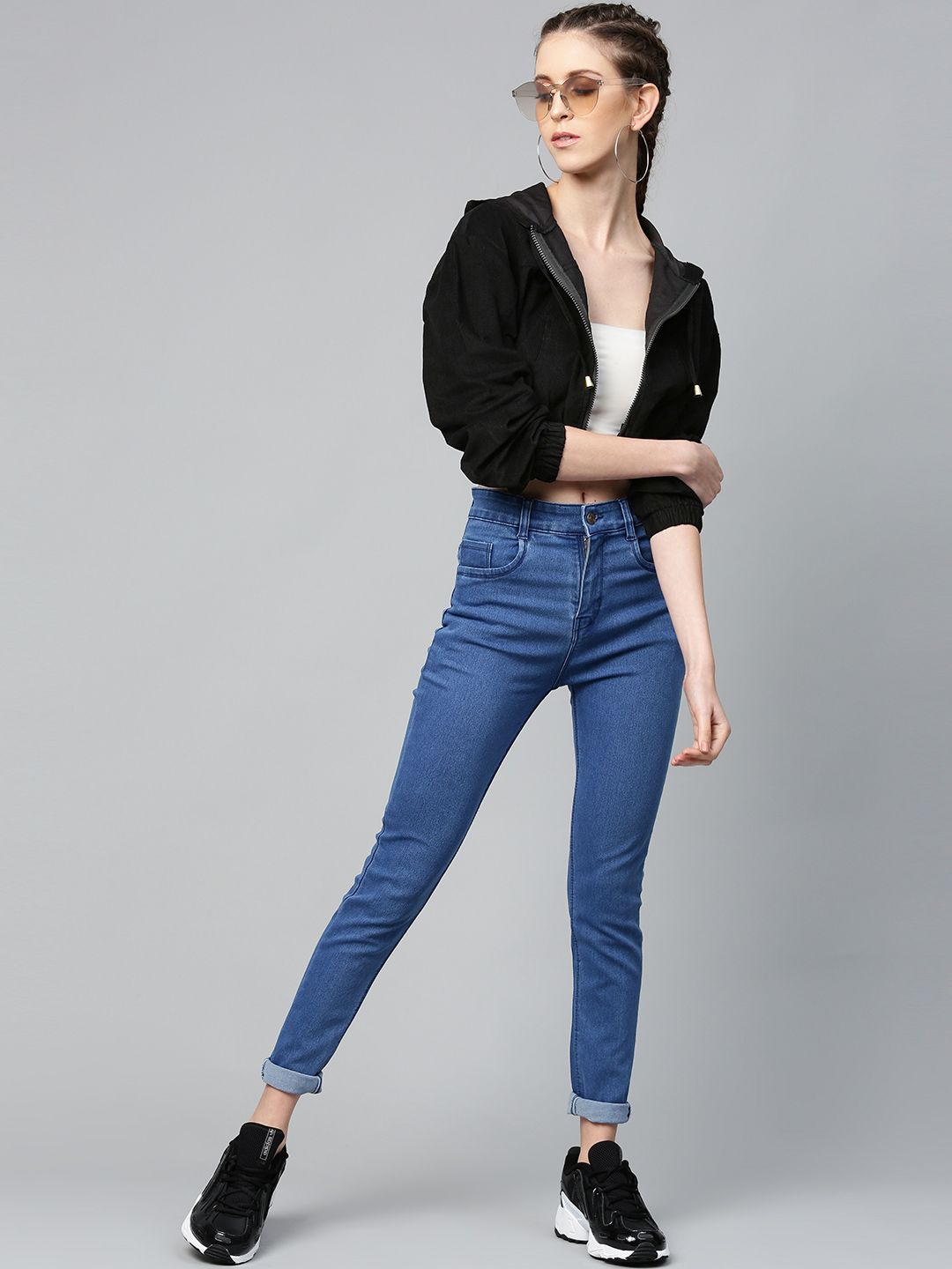 SASSAFRAS Women Black Solid Corduroy Cropped Bomber Jacket