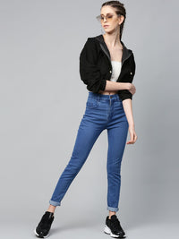 SASSAFRAS Women Black Solid Corduroy Cropped Bomber Jacket