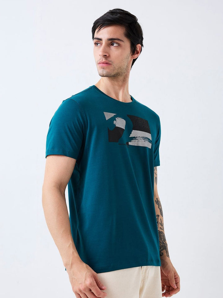 SPYKAR Men Graphic Printed Round Neck Cotton Slim Fit T-shirt