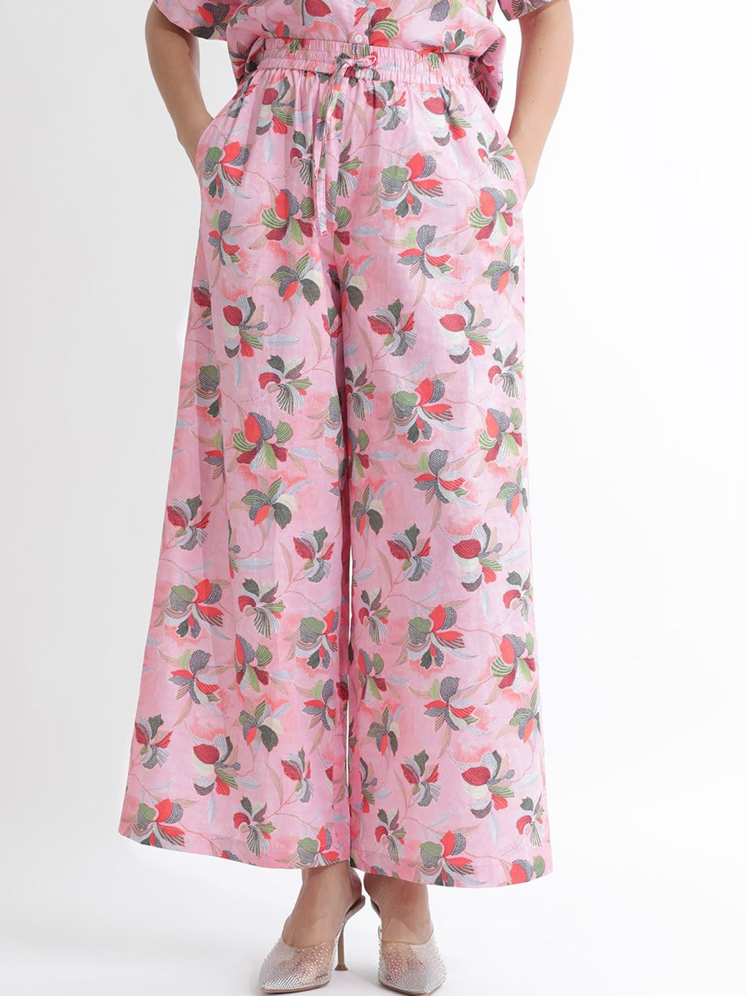 RAREISM Women Floral Printed High Rise Cotton Parallel Trousers