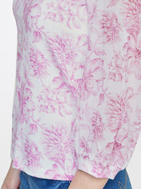 AND Round Neck Puff Sleeves Floral Ribbed Regular Top