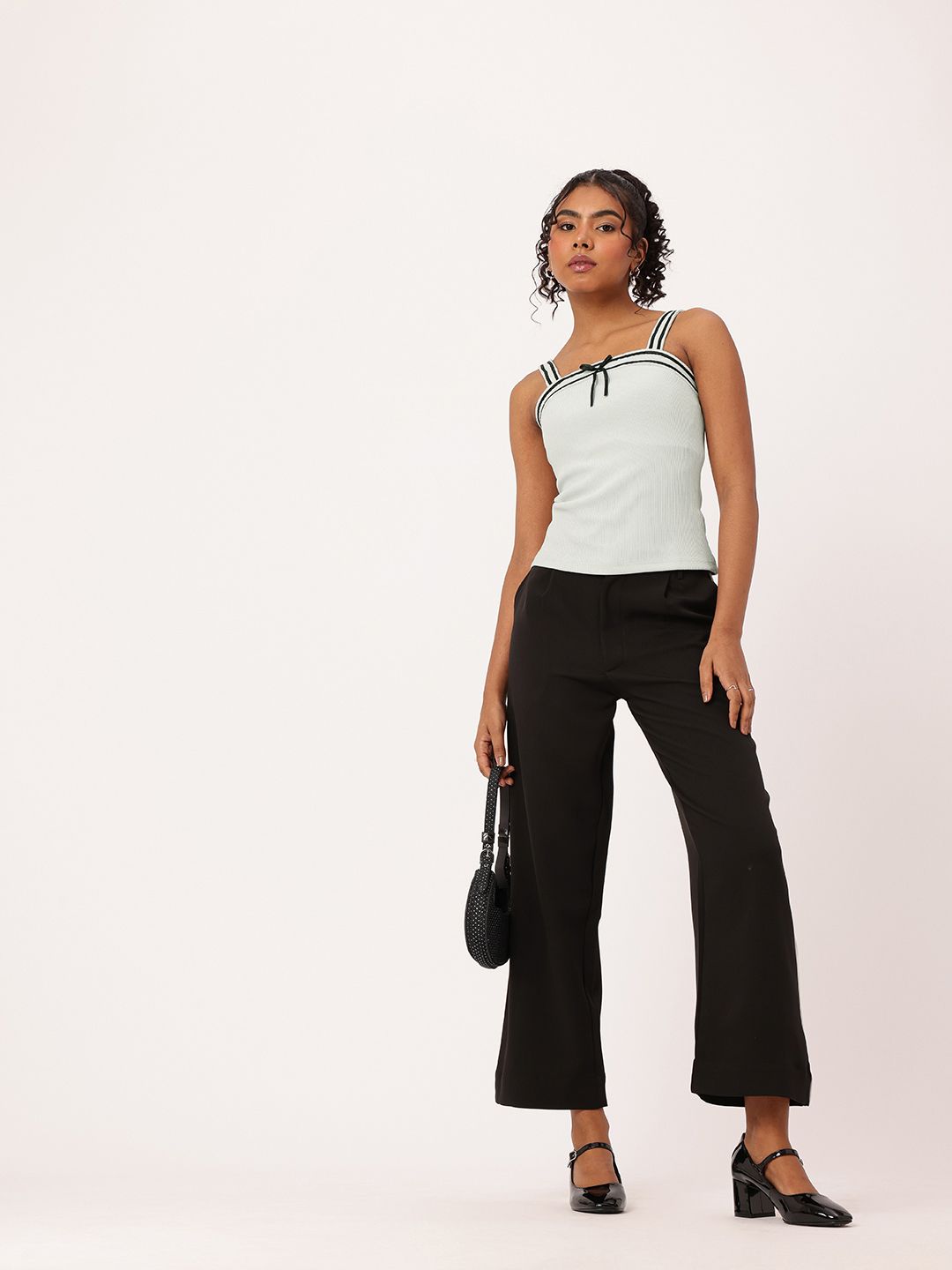 DressBerry Soft Girl Aesthetic Bow Detailed Ribbed Top