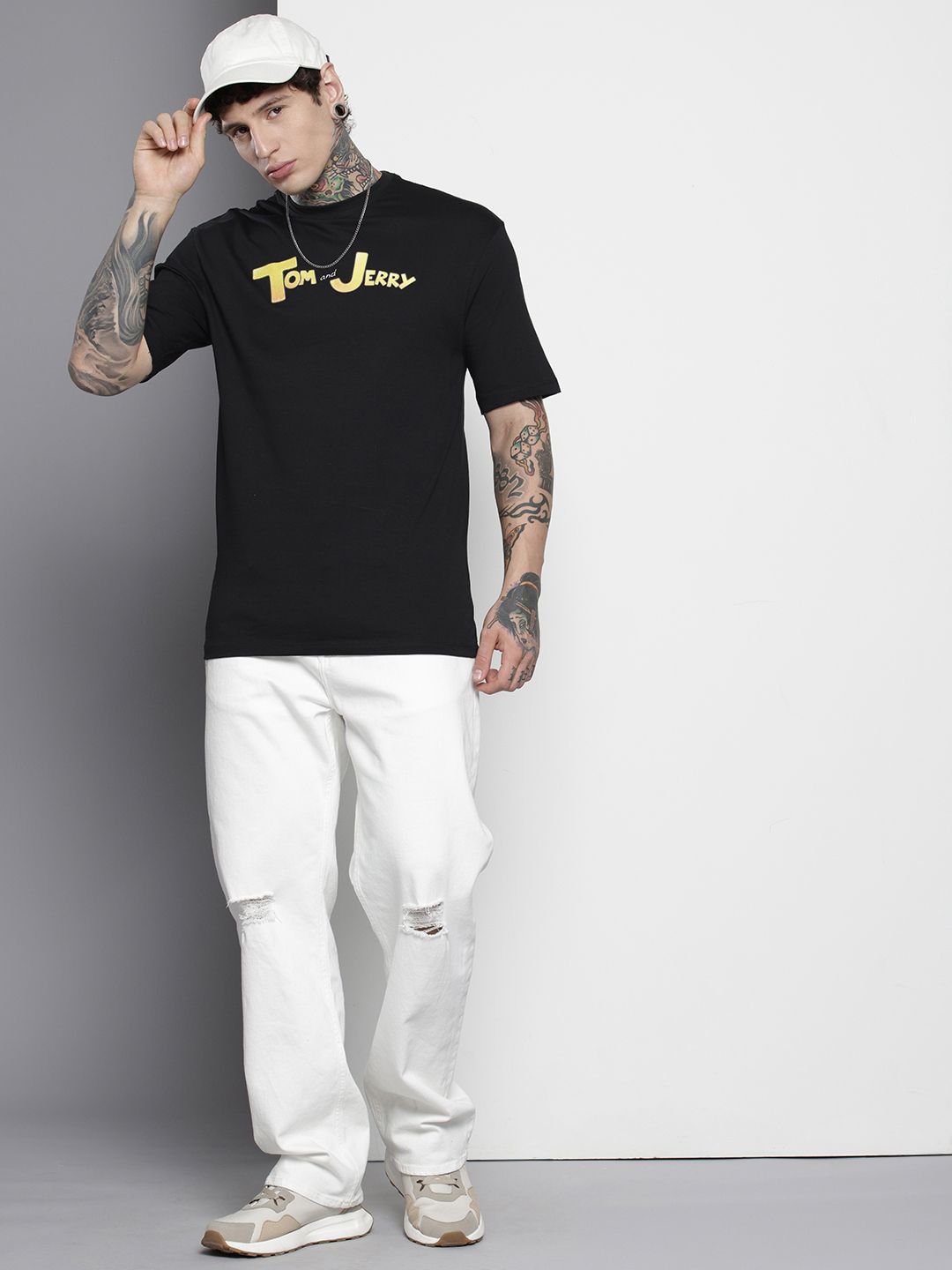 The Indian Garage Co Tom & Jerry Printed Oversized Pure Cotton T-shirt