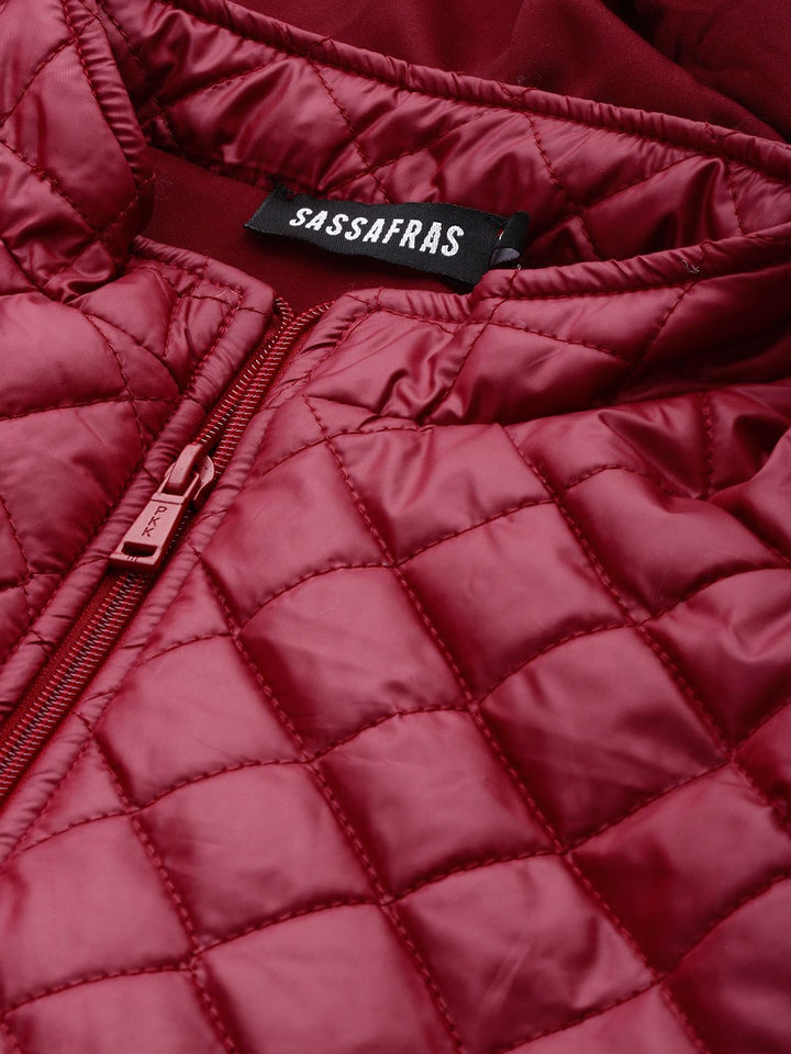 SASSAFRAS Women Maroon Solid Quilted Hooded Jacket
