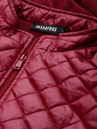 SASSAFRAS Women Maroon Solid Quilted Hooded Jacket